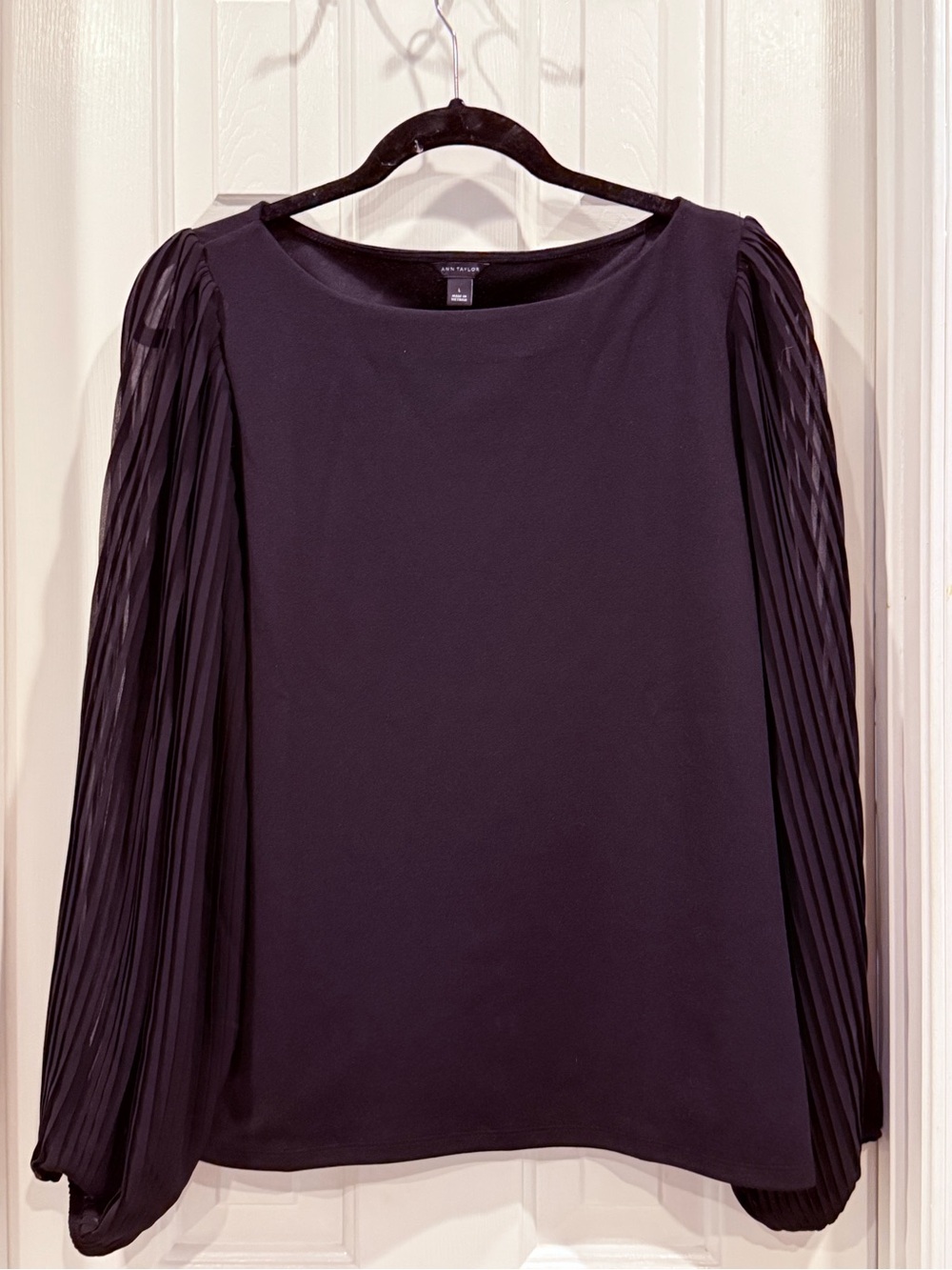 Ann Taylor Black Pleated-Sleeve Blouse